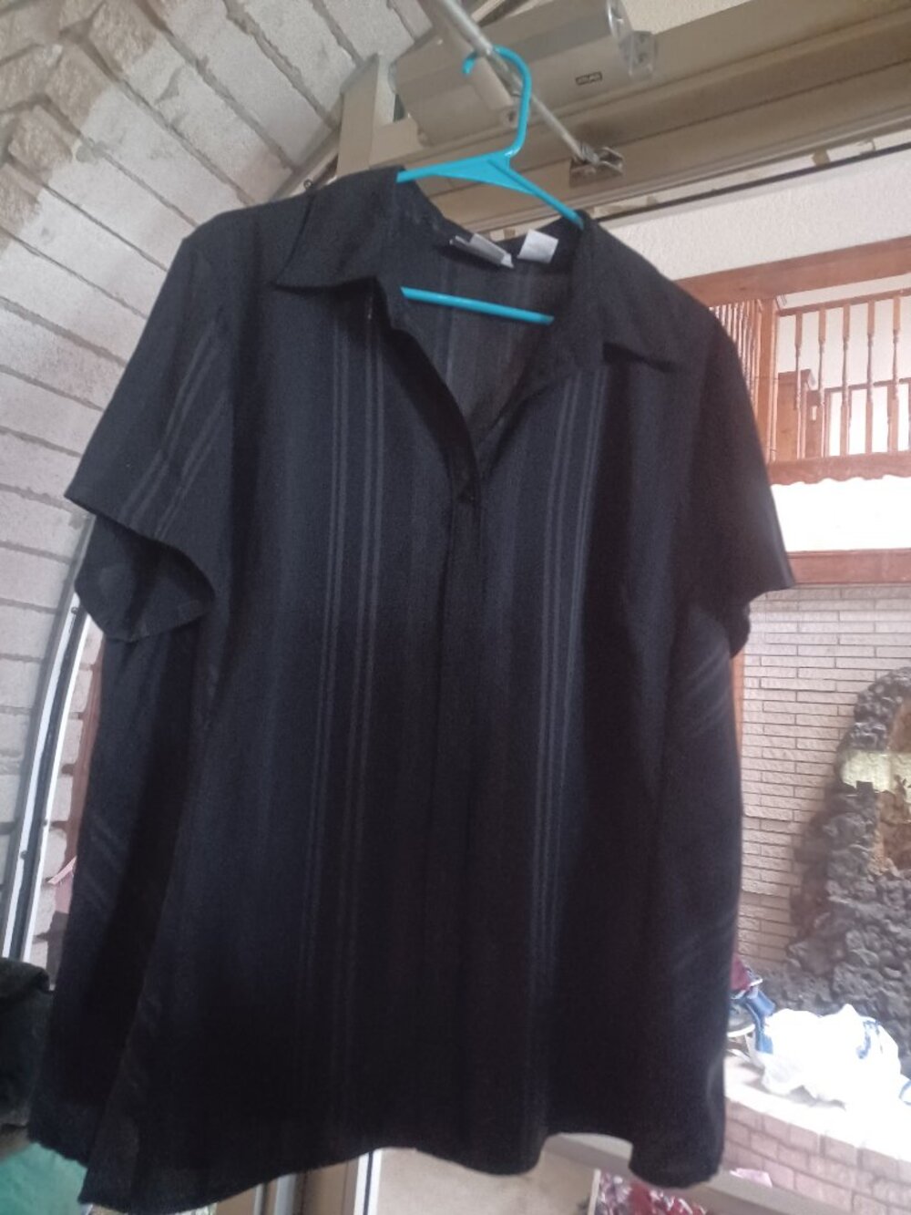 Worthington Stretch Woman's Short Sleeve Button-Up Blouse 1X Black